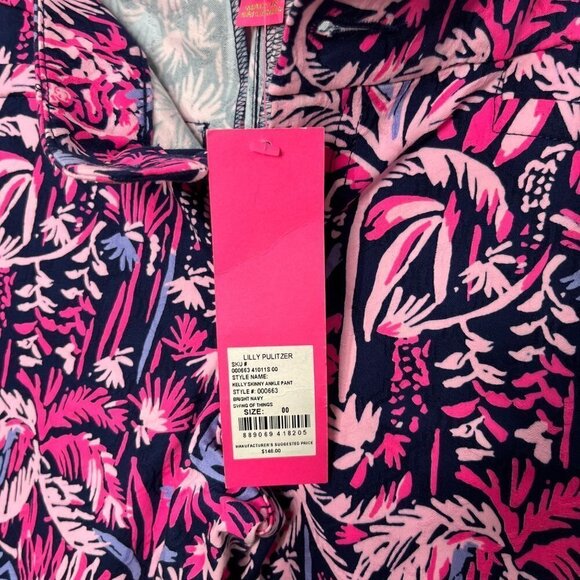 NWT Lilly Pulitzer Kelly Skinny Ankle pants Pink Blue Size 00 palm trees monkeys - Picture 8 of 10